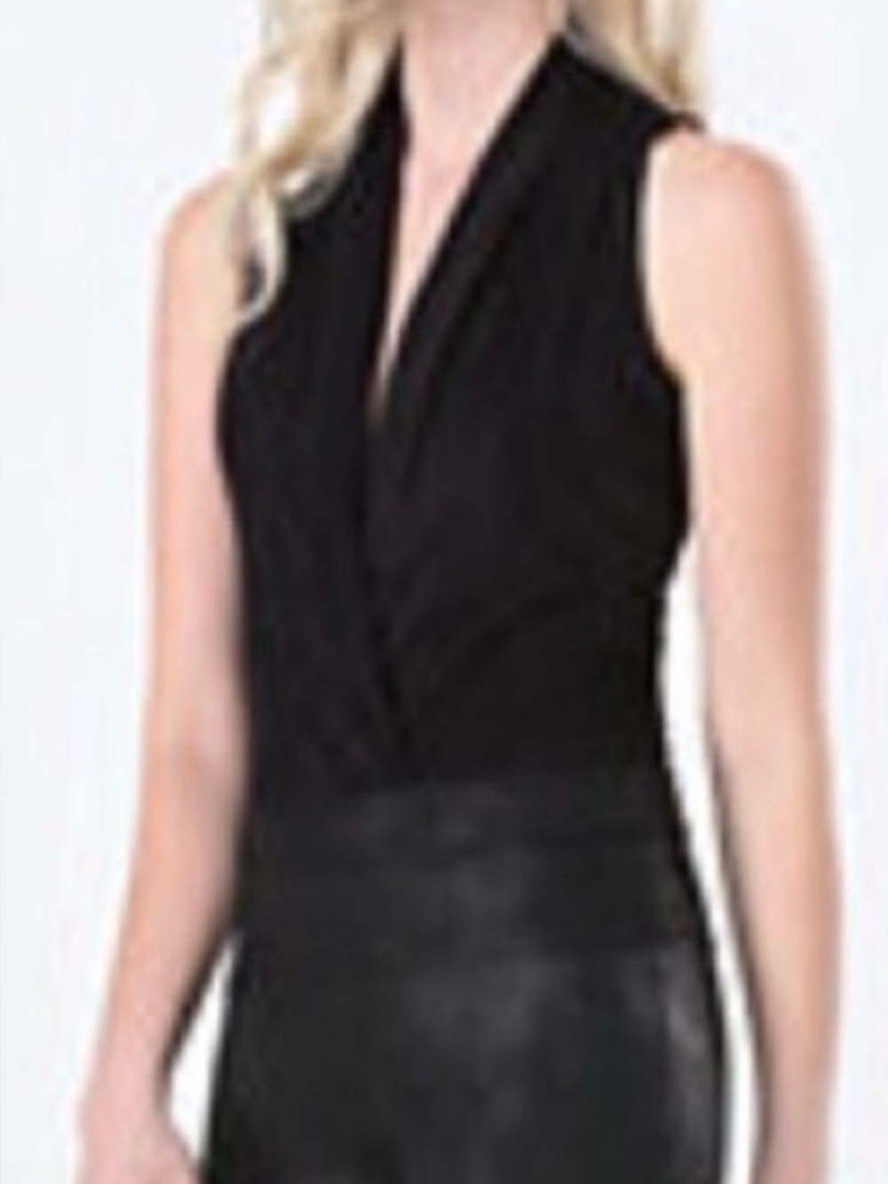 New Bebe Silk Sleeveless Wrap Bodysuit Black Surplice Upper